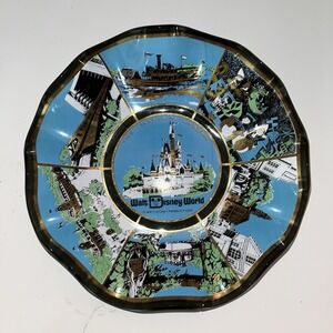 Vintage 1970s Walt Disney World Magic Kingdom Glass Bowl Candy Dish Ashtray Gold